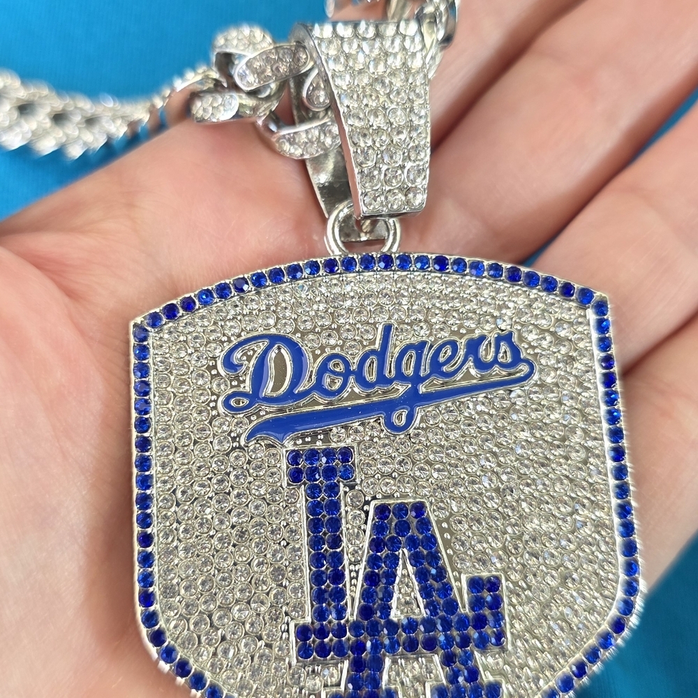 LA Dodgers Baseball iced cuban chain necklace 20" Or 24" MANY Teams available